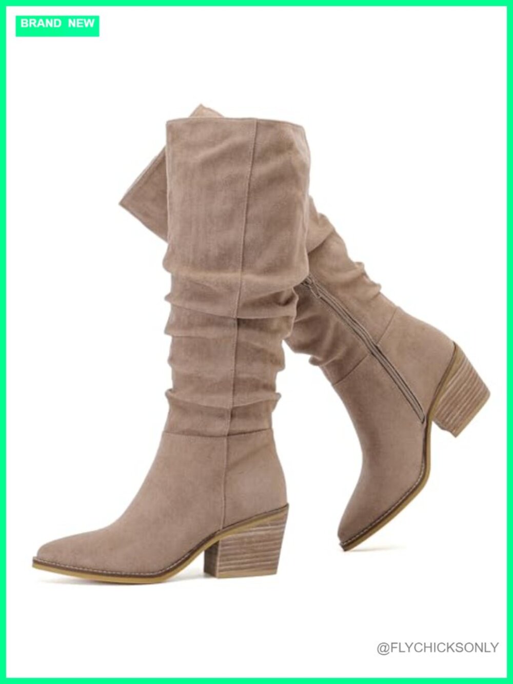 Women's Knee High Slouchy Heeled Boots Pointed Toe Block Heel